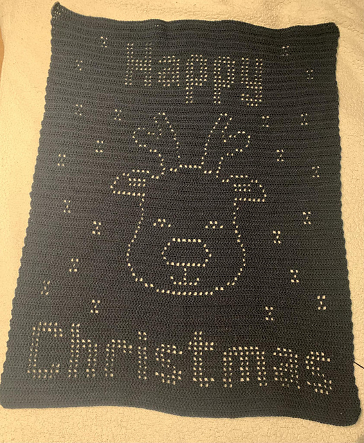 Reindeer Happy Christmas Filet Blanket