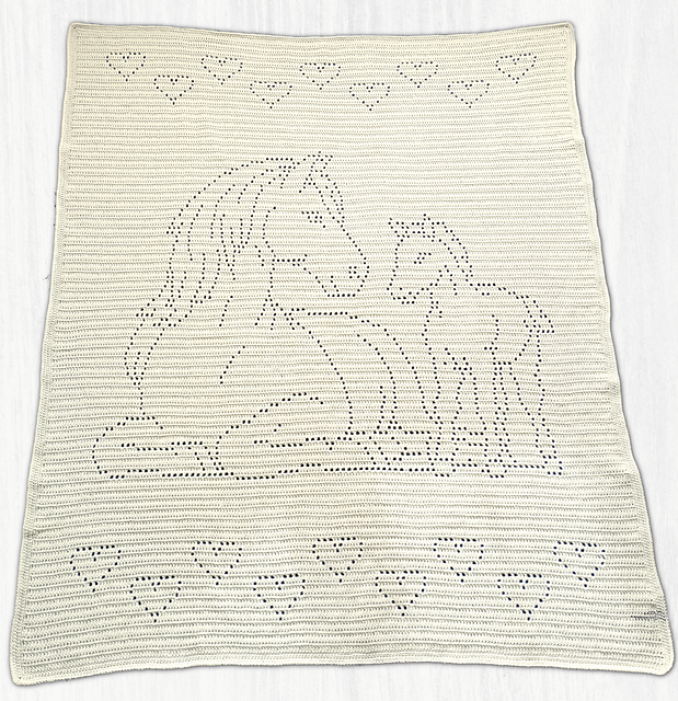 Horse and Foal Throw Filet Blanket