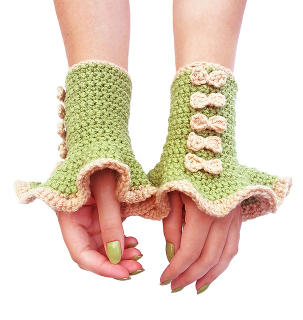 Ruffled Wrist Warmers with Bows
