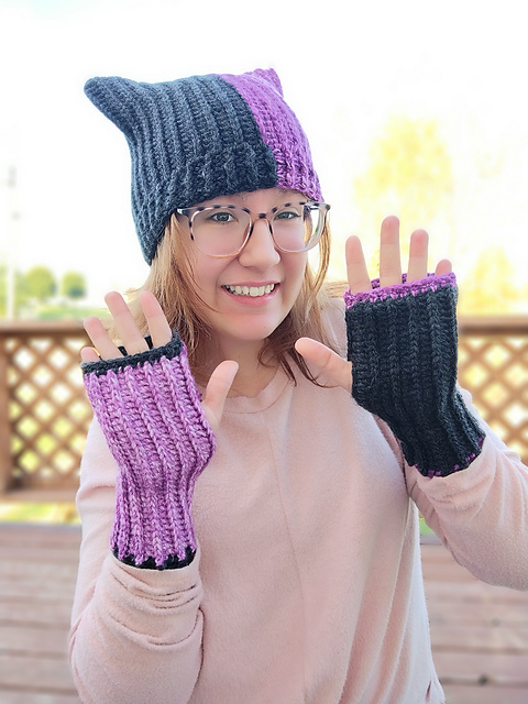 Cat Ear Beanie and Fingerless Gloves