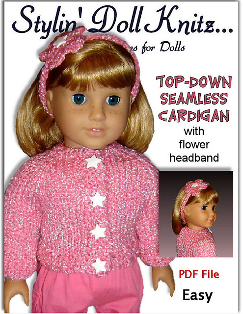 Top-Down Seamless Cardigan, fits 18" dolls