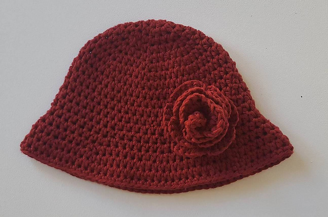 Red Cloche Hat with Flower