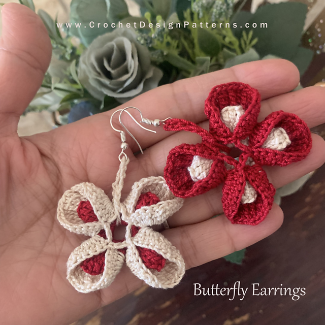 Butterfly crochet earrings for valentine's day