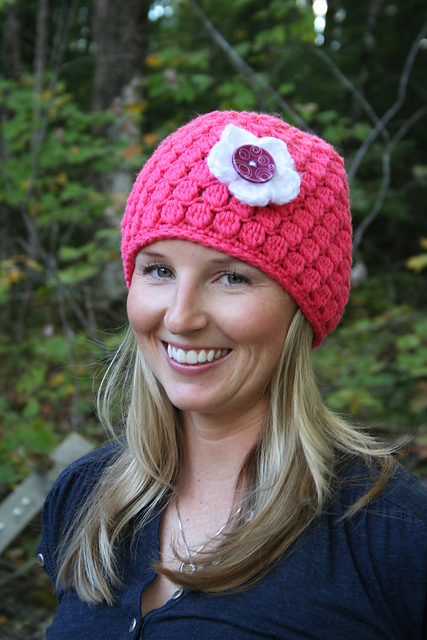 Buttoned Flower Cluster Beanie