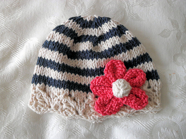 Indigo and Ivory Striped Baby Cloche