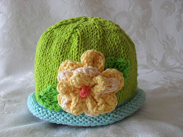 Sublime In Lime Beanie Roll Top with Flower