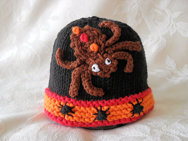 Knitted Spider Baby Hat Pattern for Halloween-Creepy Crawler