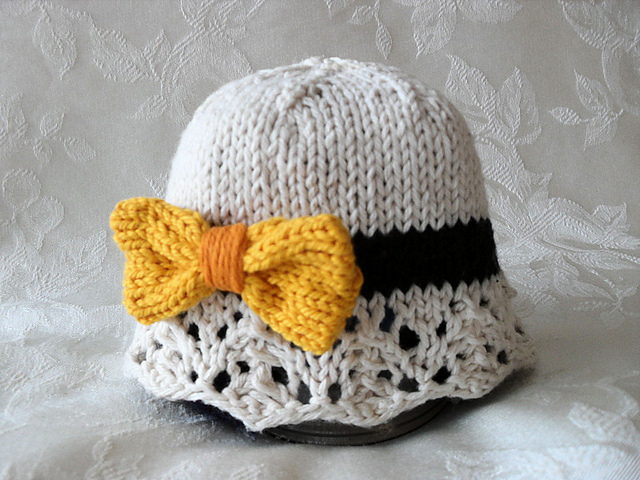 Knitted Lace Cloche with Bow