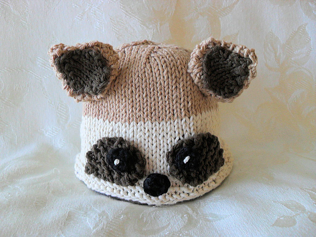 Raccoon knitted baby hat