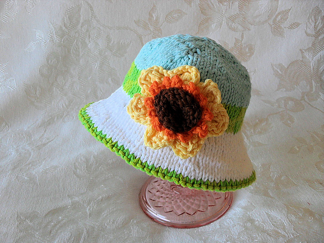 Knitted Brimmed Sunflower Baby Hat