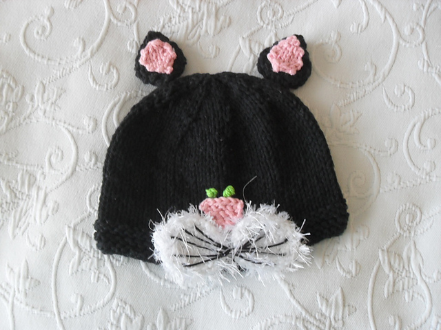Green-Eyed Black Cat Baby Hat for Halloween