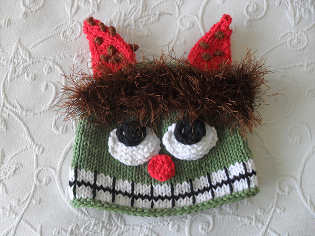 Red Warty Horned Ogre Knitted Baby Hat