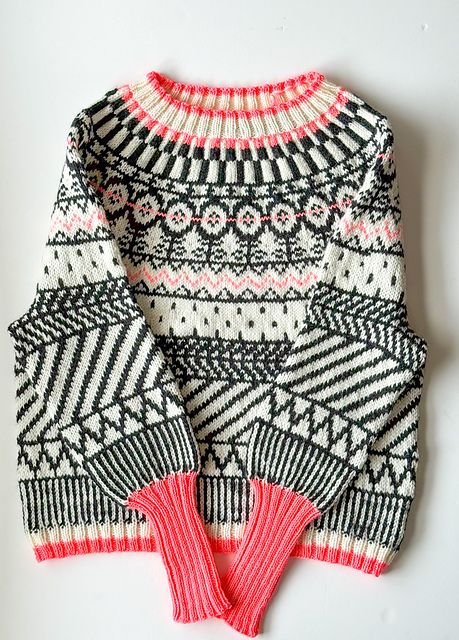 Pink and Black-and-White All-Over Pullover