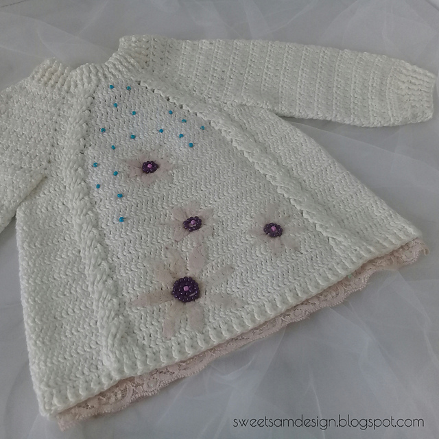 Braids and Lace Embellished Baby Sweater