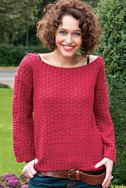 Button-Sleeve Basketweave Pullover