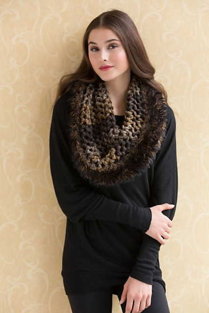 Mesh-Stitch Cowl/Capelet with Fur Trim