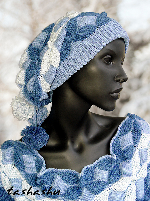 Knitted Hat Denim flowers