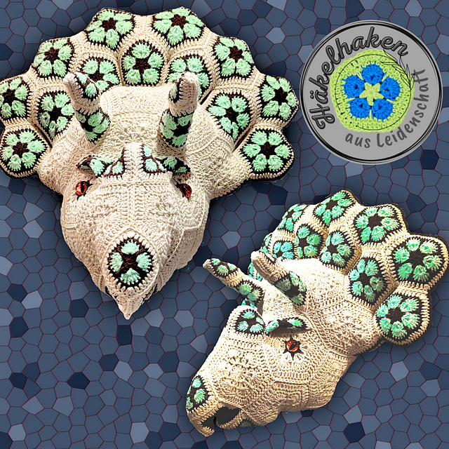 合格クローバー＆ネモフィラ種4粒ずつ（ブロッコリー＆葉牡丹＆アガパンサス在庫有） Ravelry: Triceratops Trophy with African Flowers pattern by