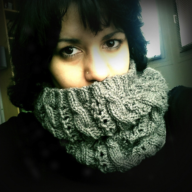 Cables and lace cowl