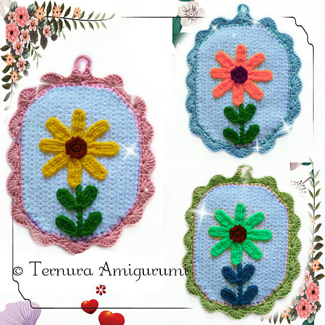potholder, oven cloth with flower