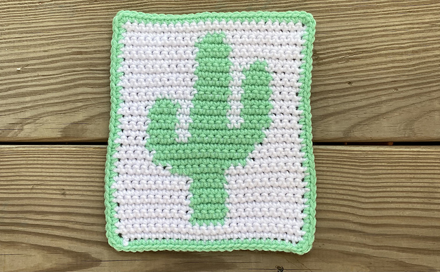 Intarsia Crochet Cactus Square