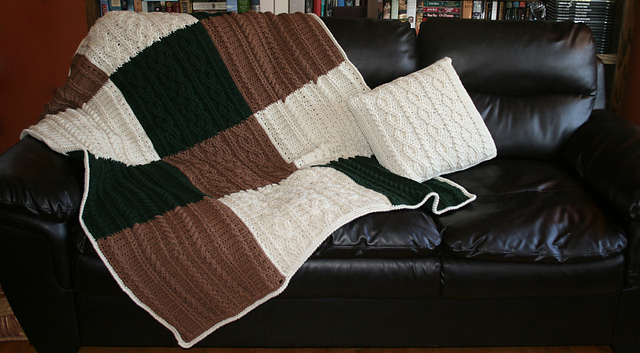 Cabled Big Block Afghan and Throw Pillow