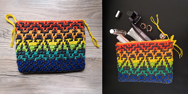 Ravelry: Rainbow Heart Personal Pouch pattern by Laima Akams