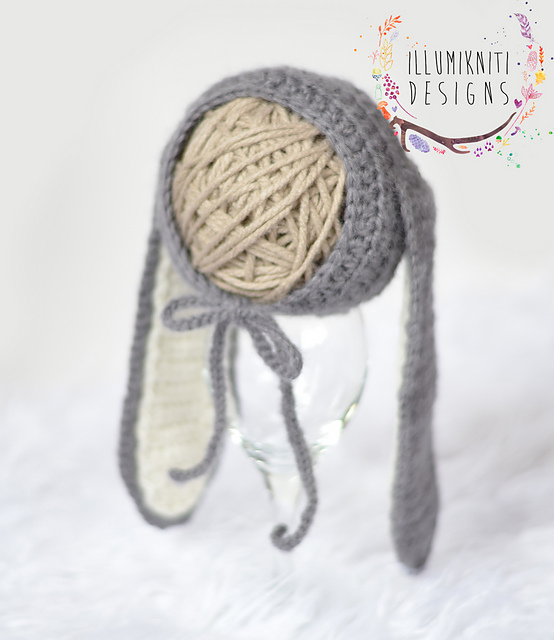 Bunny Bonnet Photography Prop - Crochet Version