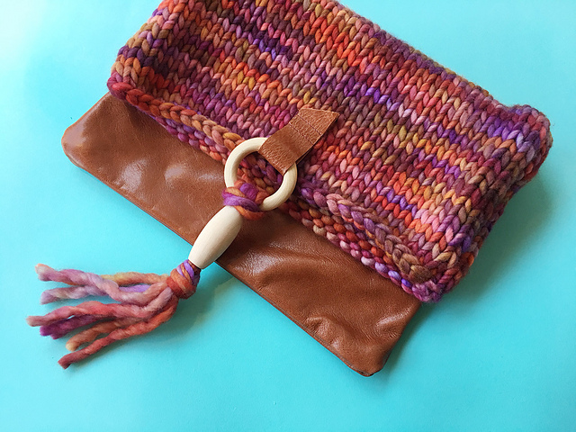 Leather, Wool & Wood Foldover Clutch
