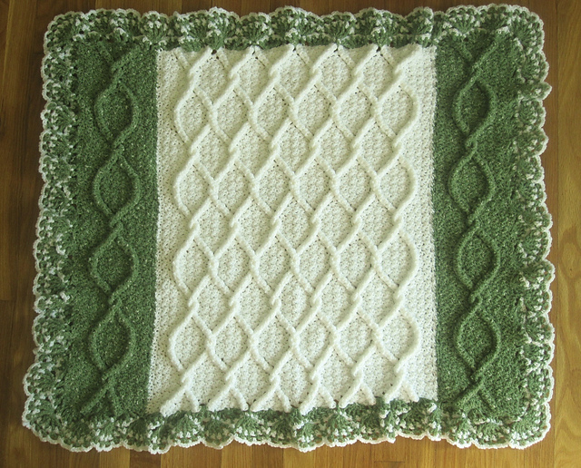 Sylvia Cabled Afghan with Lace Ruffle