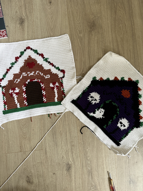 Reversible Haunted/Gingerbread House Pillow