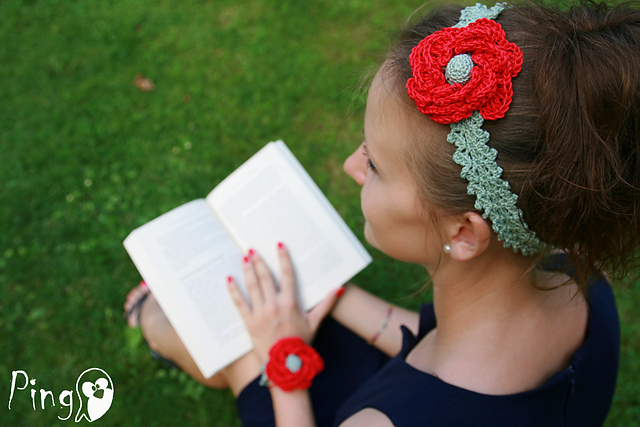Crochet Rose Headband and Bracelet