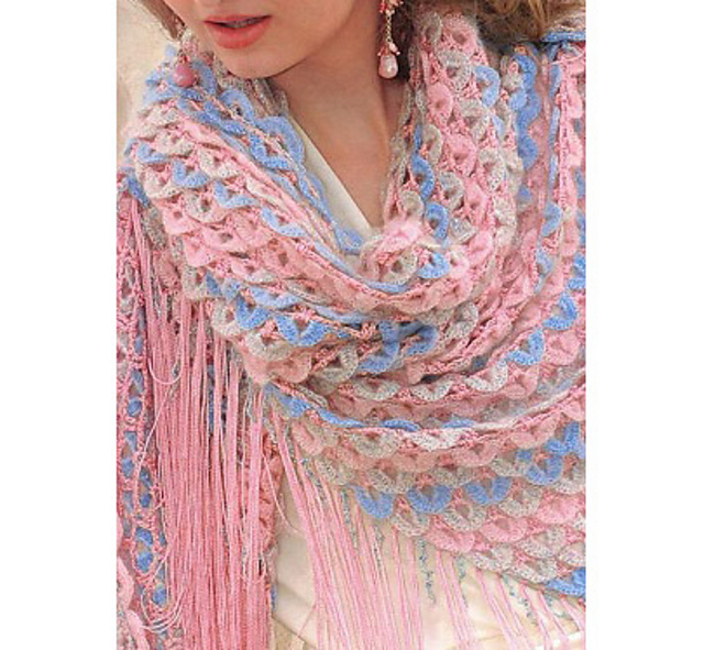Lace stripy shawl with tassels.