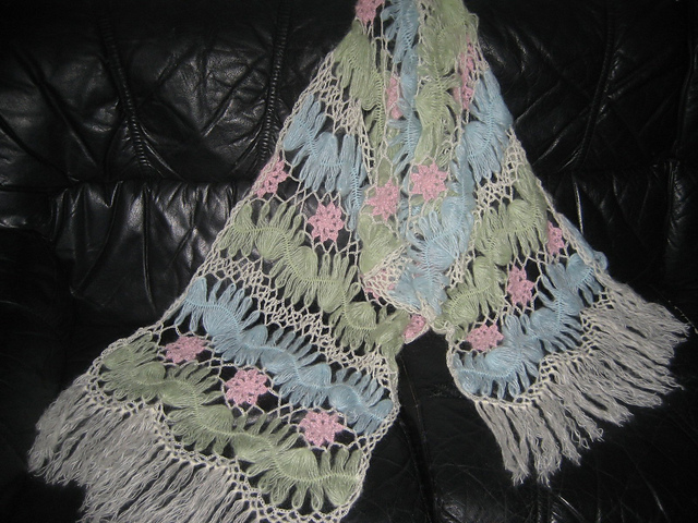 Lace hairpin stripy floral shawl wrap.