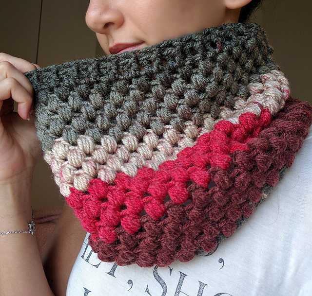 Striped Puff Stitch Cowl