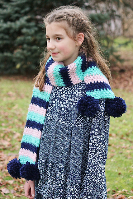 Striped Pom Pom Scarf