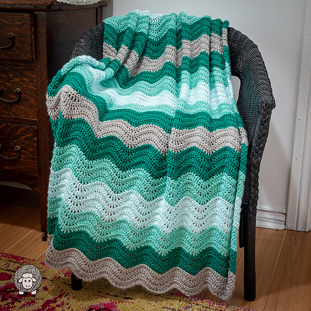 Ravelry Teal Tempest Wave Blanket pattern by Ashley Parker