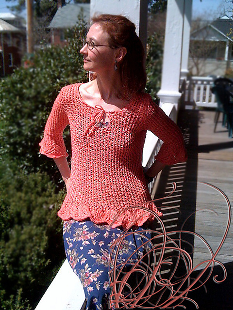 36 Eyelet Sweater with Frilled Edge