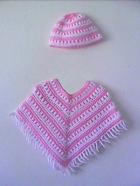 Girls Striped Poncho and Hat