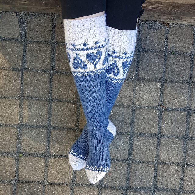 Hearts up and down knee socks