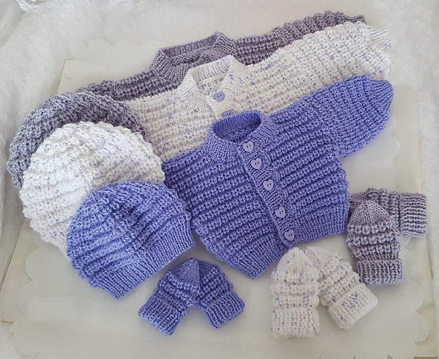 Snuggly Baby Cardigan Hat & Mittens