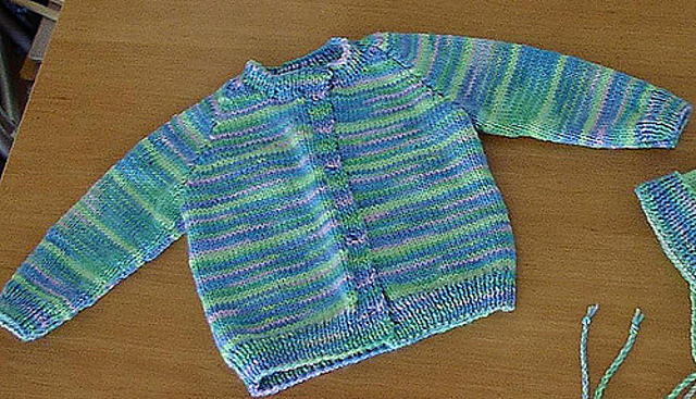 Striped Cardigan and Hat Set (Cardigan)