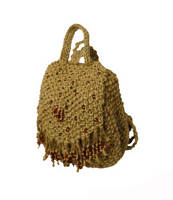 Beaded Jute Mini Backpack Purse