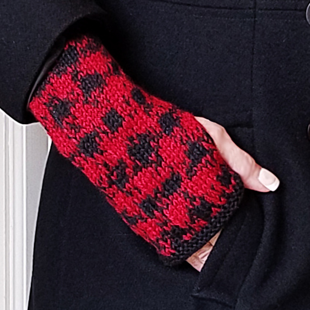 Marled Gingham Fingerless Mitts