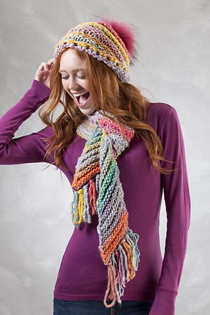5302N Diagonal Pom Pom Hat