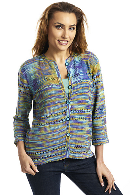 5600AA Striped Eyelet Hemmed Cardigan