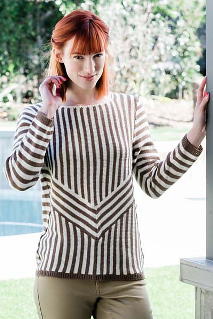 5800P Striped Inset V Pullover