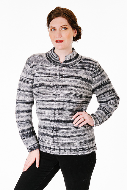 6100B Striped Split Cable Pullover