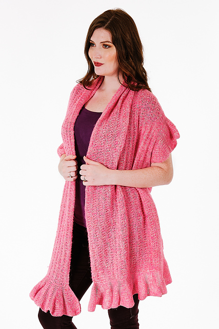 6101K Ribbed Wrap W/ Short Row Ruffle