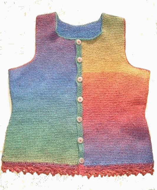 Rainbow waistcoat in Tunisian/Krokad regnbågsväst